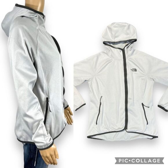 The North Face Womens Jacket Coat Hooded Full Zip Lightweight Gray Black Large - Picture 1 of 12